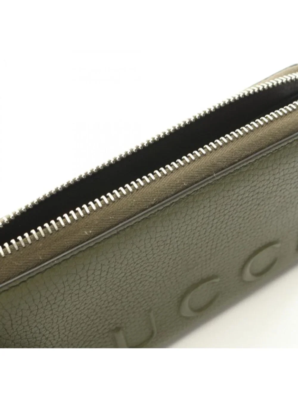 Gucci Round Length Wallet Logo Khaki Leather